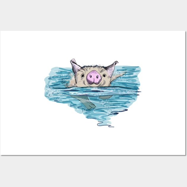 Bahamas Swimming Pig Wall Art by drknice